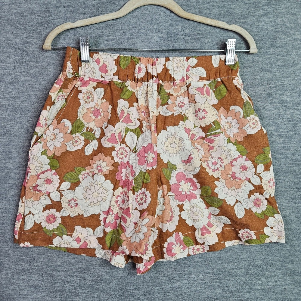 Casa Cabana Women Floral Shorts Size Small Brown Pink Elastic Waist NWT
